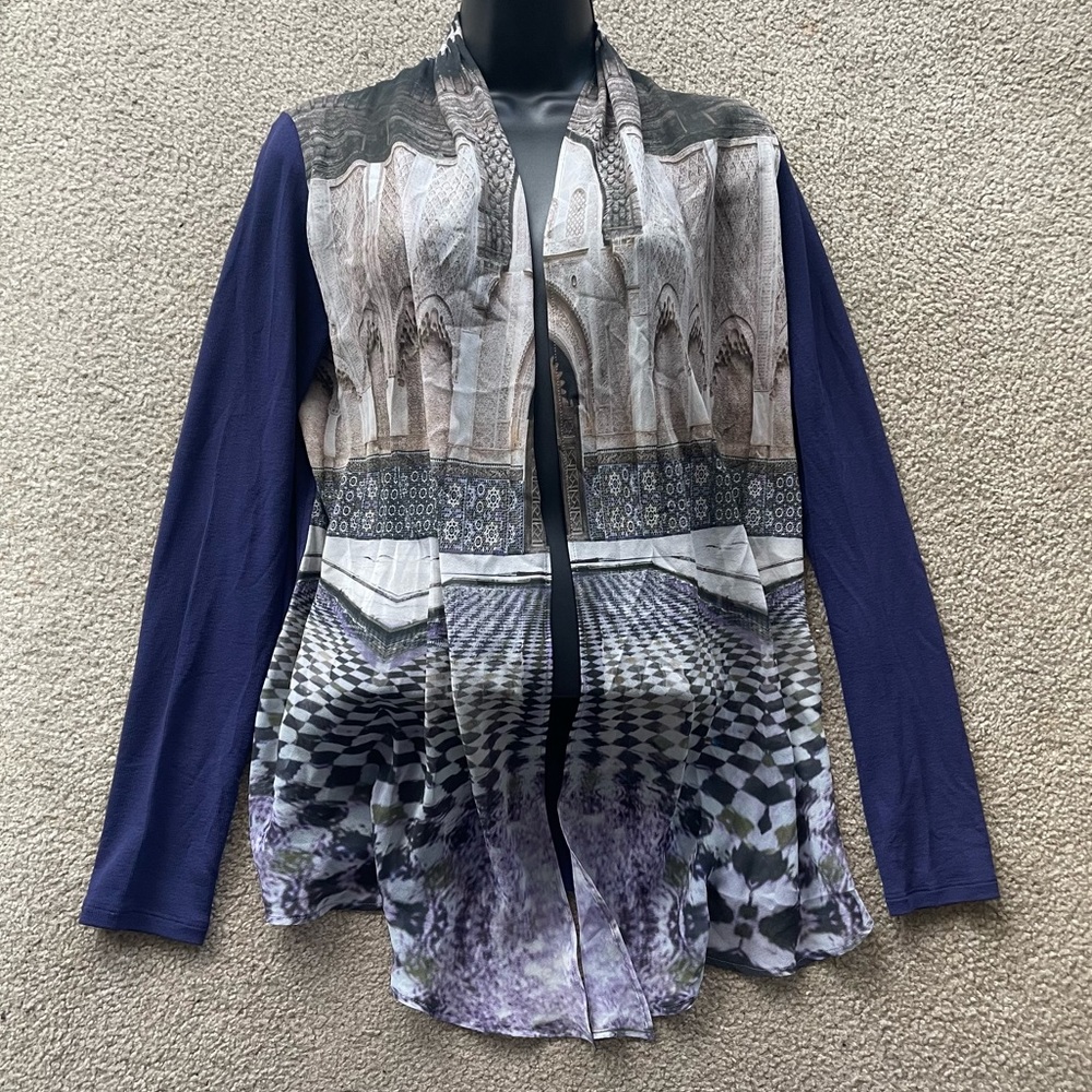 Marc Cain Blue and Gray Patterned Cardigan
